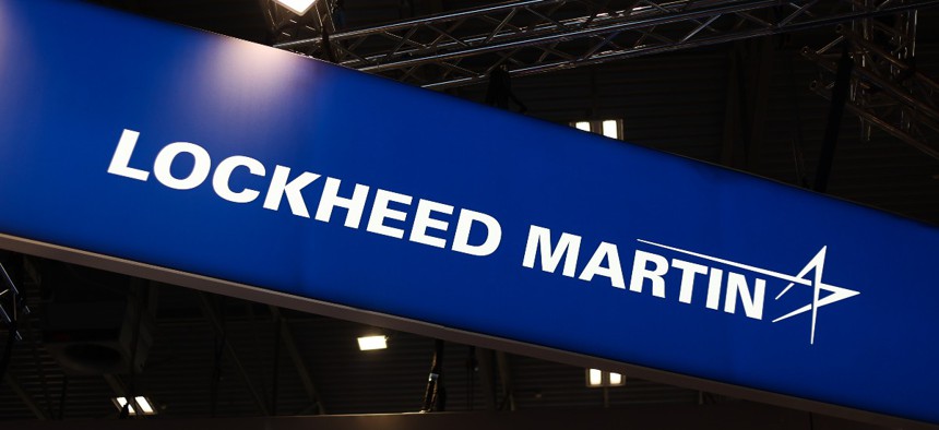 Lockheed Martin's logo at a defense industry exhibition in September 2024 in Kielce, Poland.