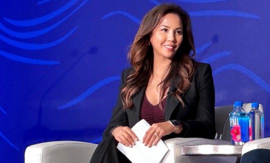 Noblis CEO Mile Corrigan moderating a panel at the GCVI Summit 2026 conference in Monterey, California.