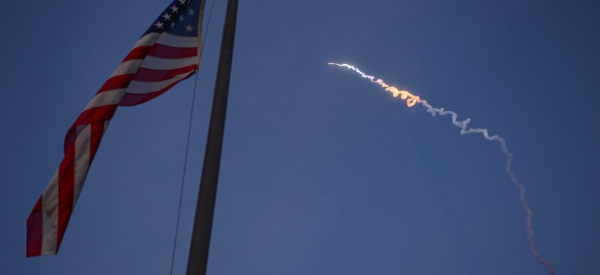 A Ground-based Interceptor, an element of the overall Ground-based Midcourse Defense (GMD) system, was launches from Vandenberg Space Force Base, Calif., Dec. 11, 2023.