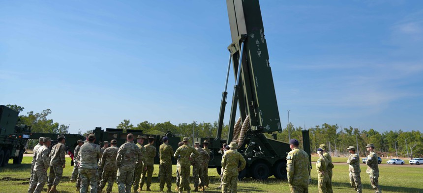 Soldiers at a Dark Eagle demonstration in 2025.