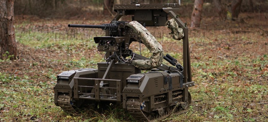 The Droid TW 12.7 armed ground robot from DevDroid.
