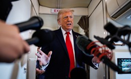 President Donald Trump speaks with reporters while aboard Air Force One on June 5, 2026 en route to Chippewa Falls, Wisconsin.