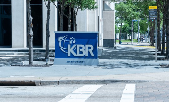 Signage outside KBR's corporate headquarters in Houston.