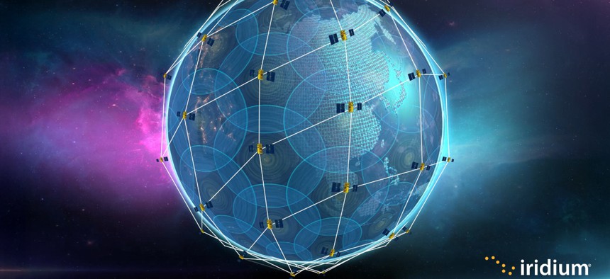 An artist's rendering of Iridium's 66-satellite NEXT constellation.