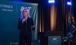 Wendy Welch speaking at the recent opening of the DLT Innovation Center in Herndon, Virginia.