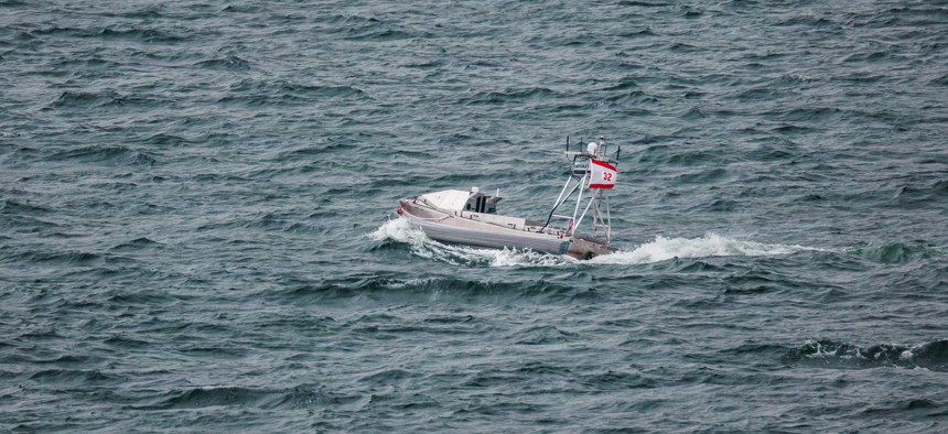 A global autonomous reconnaissance craft operating in a swarm exercise in the Baltic Sea on June 13.