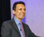 Digital Infuzion's founder and leader Hemant Virkar addressing employees.