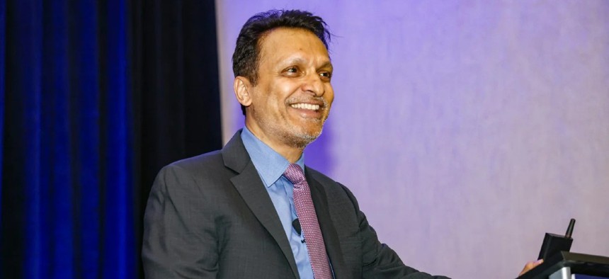 Digital Infuzion's founder and leader Hemant Virkar addressing employees.