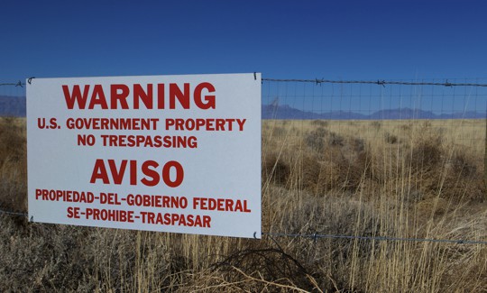 A warning sign outside the White Sands Missile Range in New Mexico.