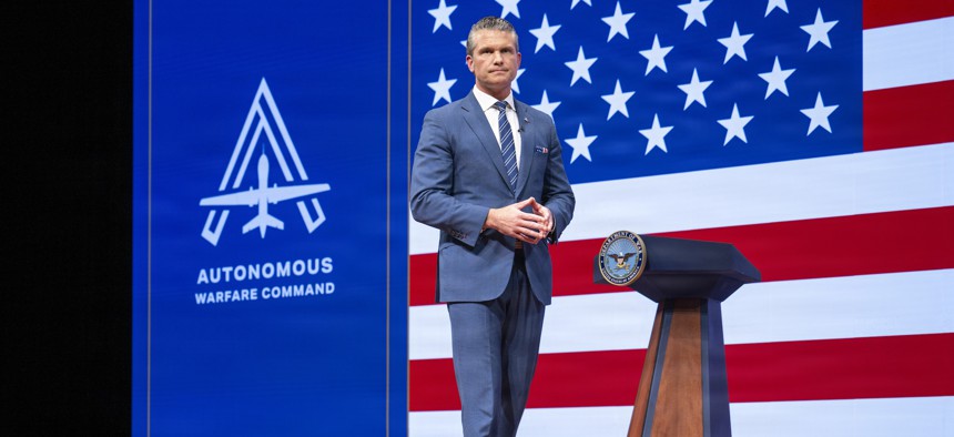 Defense Secretary Pete Hegseth announces plans to create a new combatant command, Autonomous Warfare Command, during a Sept. 30 speech at Marine Corps Base Quantico in Virginia.