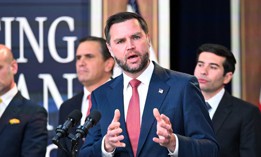 Vice President J.D. Vance speaking during an update on the federal investigation into the fraud and abuse of the H-1B visa program.