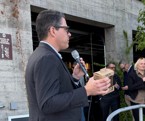 Entarian's chief executive Mark Lee speaking at a gathering of company employees at the 2026 Space Symposium in Colorado Springs in April.