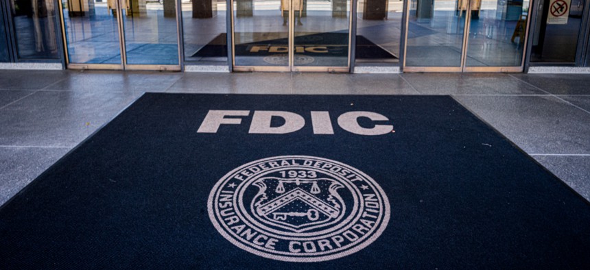 The front door to the Federal Deposit Insurance Corp.'s headquarters in Washington, D.C.
